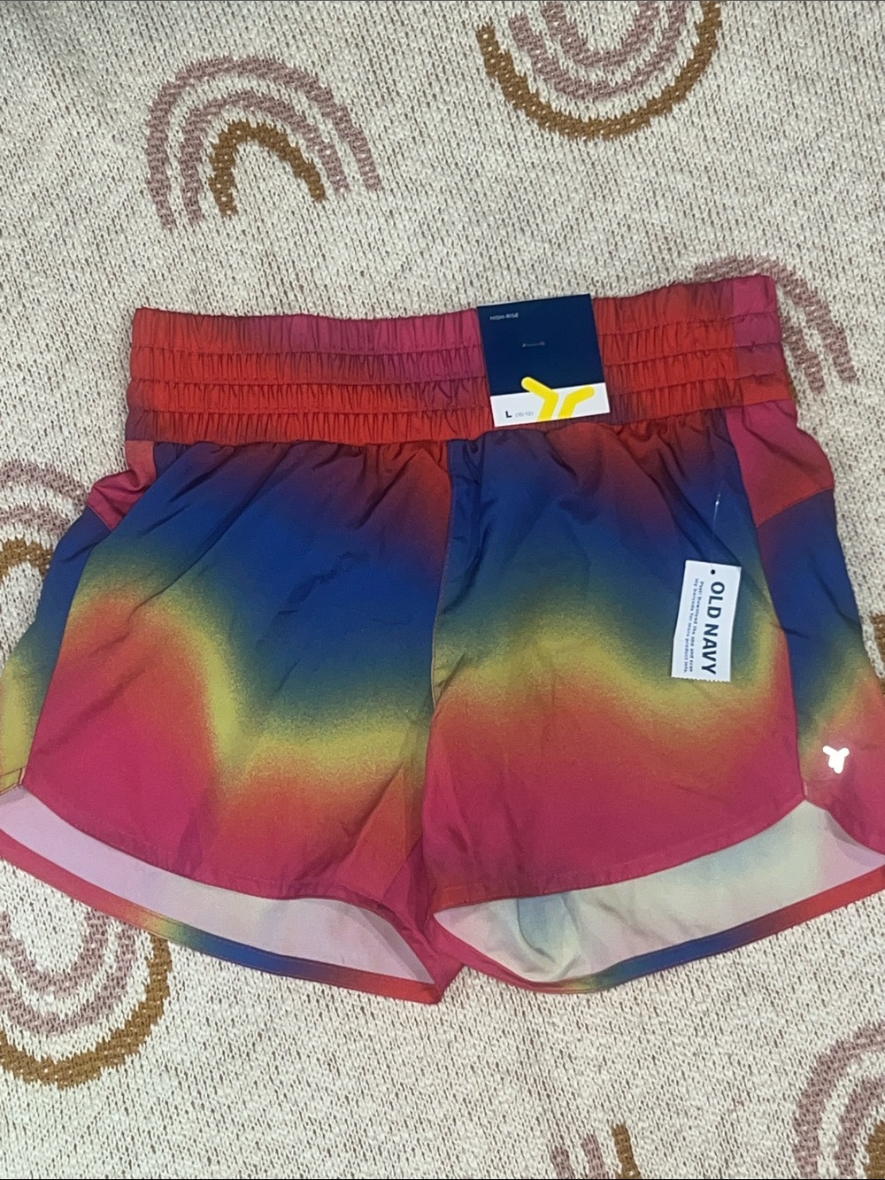 Old Navy Rainbow Gradient Athletic Shorts - Pink, Blue, Yellow youth L 10/12 NWT